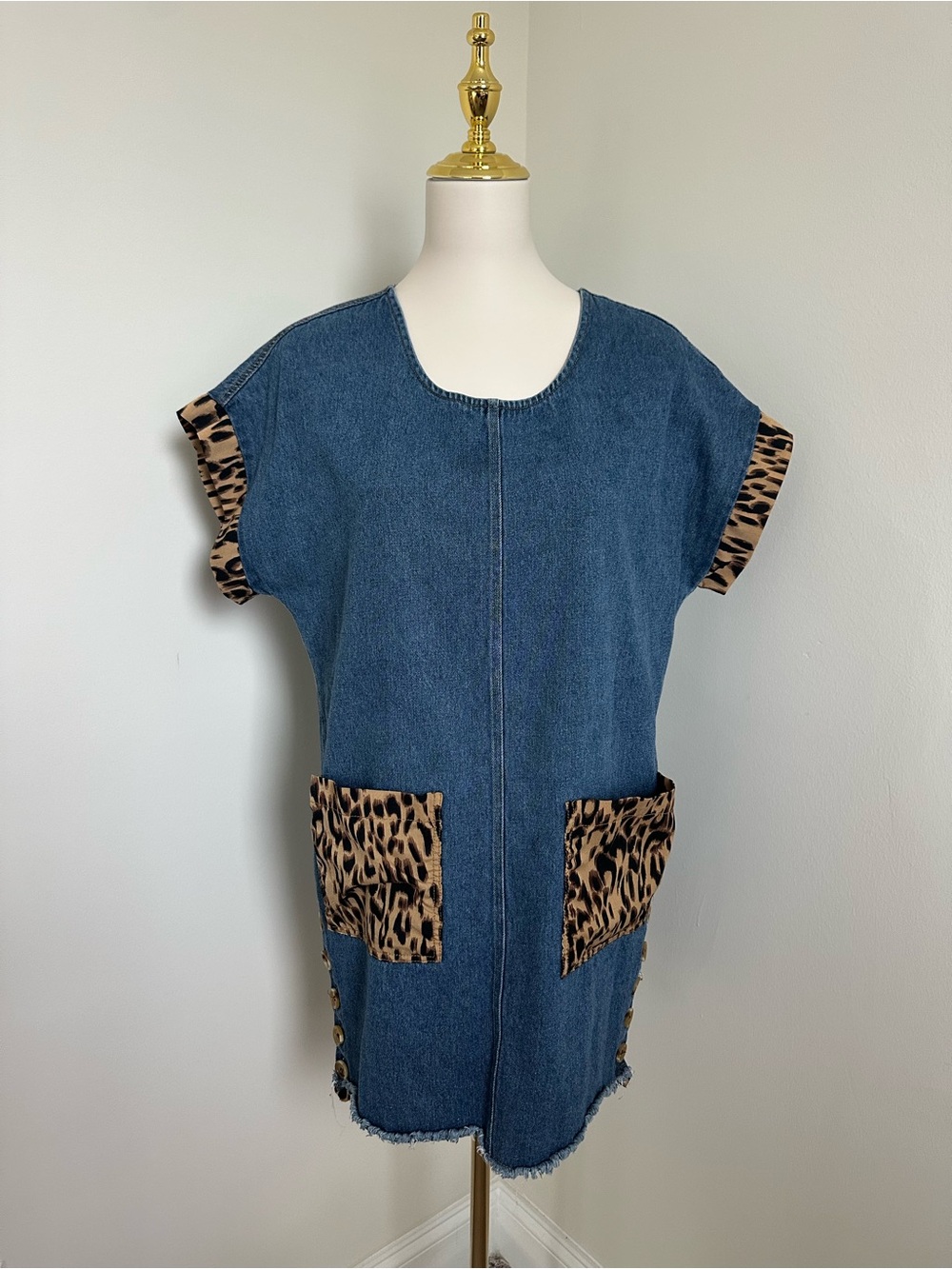Umgee Leopard Denim Dress